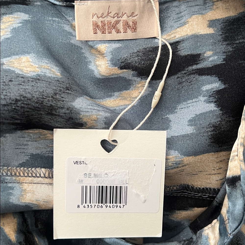 Nekane Milo Maxi Dress Blue Abstract Satin Boho Western NWT Medium - Picture 9 of 12